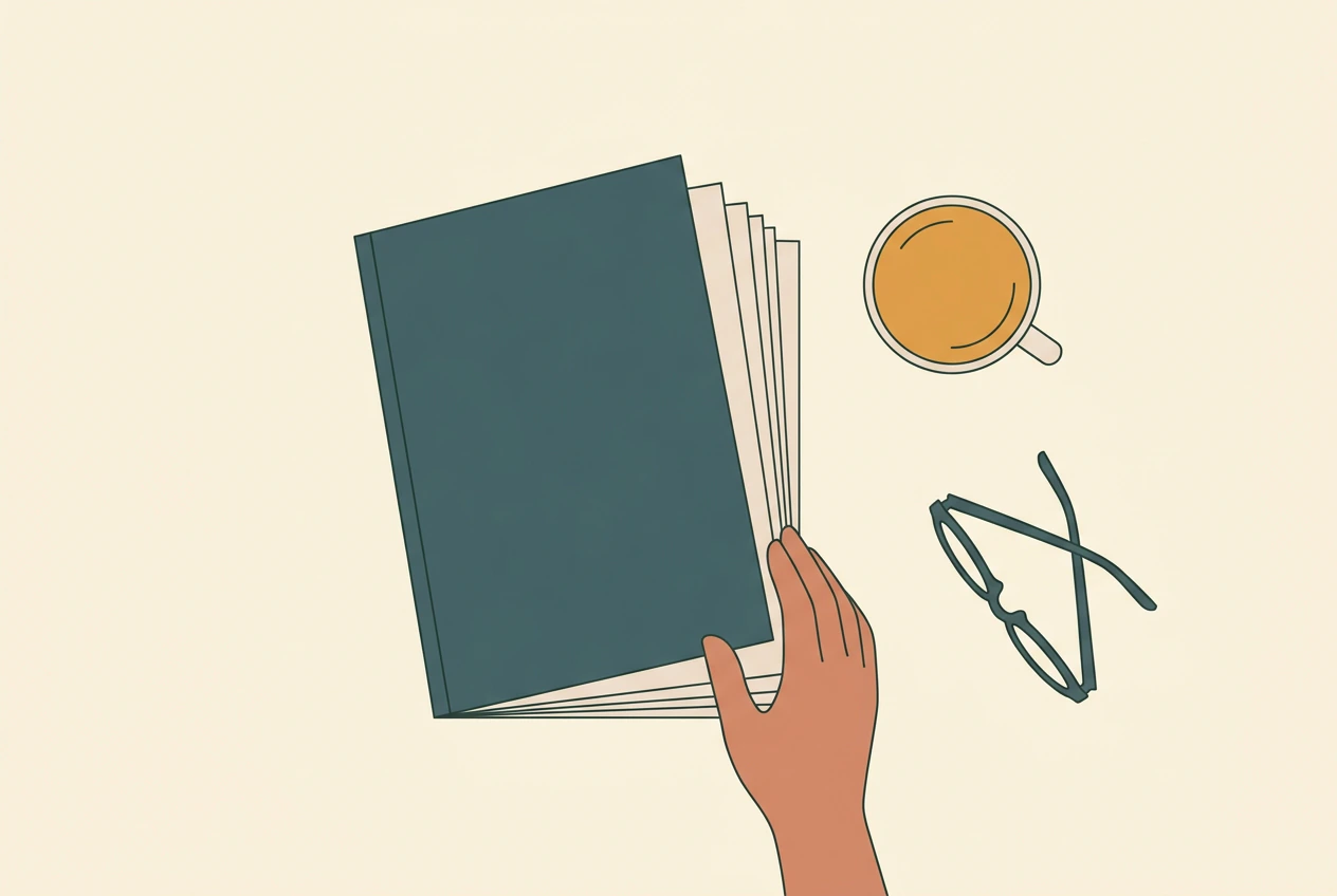 Illustration of a benefits document being read at a desk.